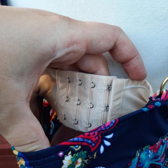 Lands' End Swim Paisley Slimming Blouson Padded Bra Tankini Top 16W Navy Multi - Picture 9 of 14